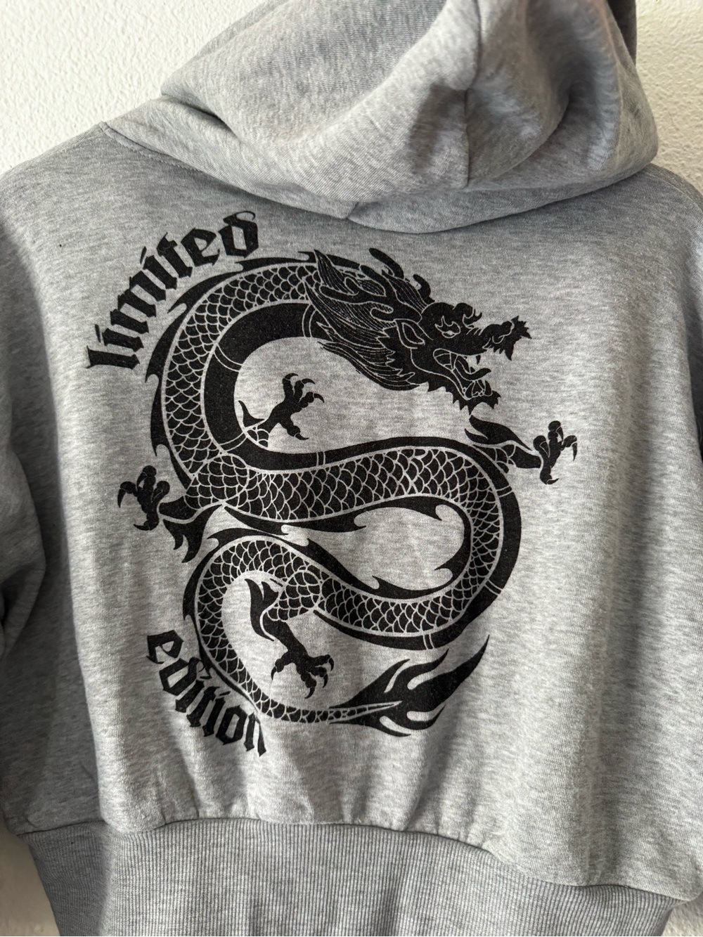 Faded Rose Gray Dragon Cropped Zip Up Hoodie Y2K Grunge Streetwear XL - Picture 5 of 13